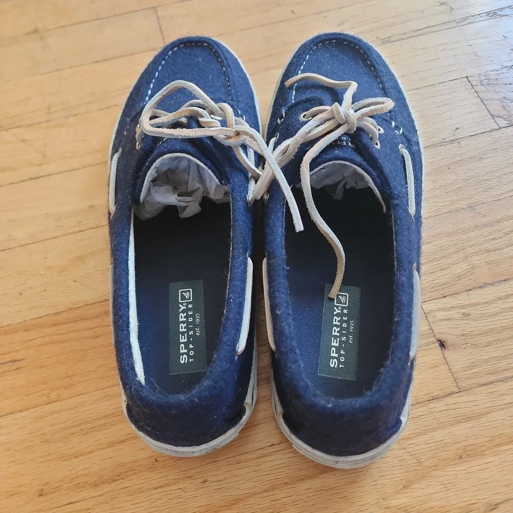 Sperry Top-Sider Bahama 2-Eye Wool Men's Boat Shoes Navy Blue 10.5 M 10281873